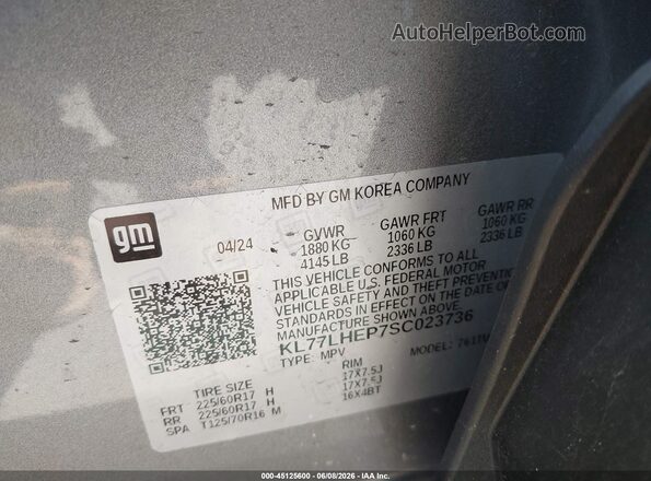 KL77LHEP7SC023736 2025 CHEVROLET TRAX Silver Engine compartment view