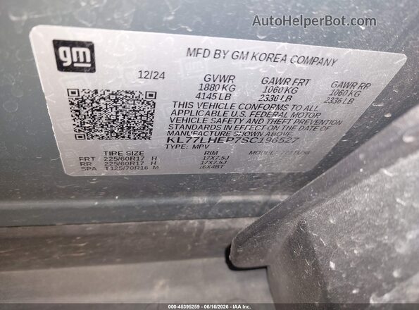 KL77LHEP7SC196527 2025 CHEVROLET TRAX Gray 