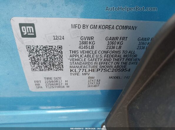 KL77LHEP7SC205954 2025 CHEVROLET TRAX Blue ძრავის განყოფილების ხედი