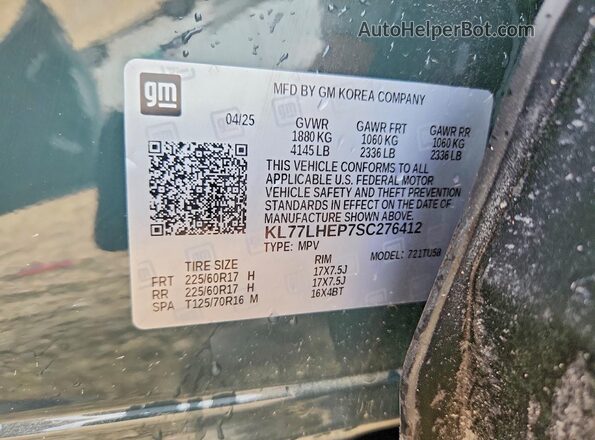 KL77LHEP7SC276412 2025 CHEVROLET TRAX Green 