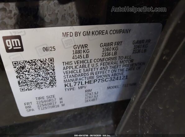 KL77LHEP7SC324121 2025 CHEVROLET TRAX Black ძრავის განყოფილების ხედი