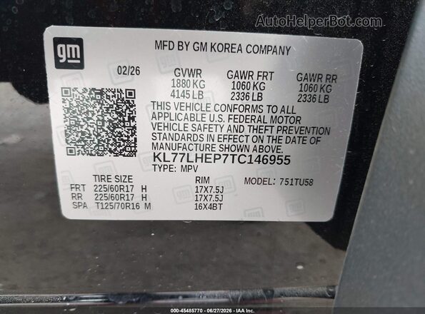 KL77LHEP7TC146955 2026 CHEVROLET TRAX Black Շարժիչի բաժամունքի տեսք