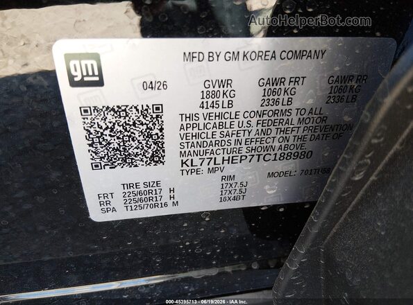 KL77LHEP7TC188980 2026 CHEVROLET TRAX Black 