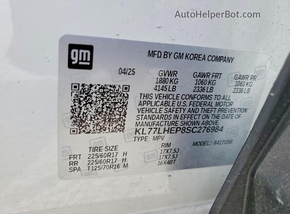 KL77LHEP8SC276984 2025 CHEVROLET TRAX White 