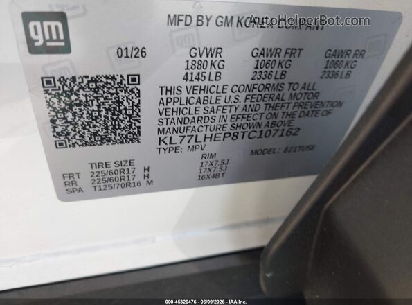 KL77LHEP8TC107162 2026 CHEVROLET TRAX Белый Вид подкапотного пространства