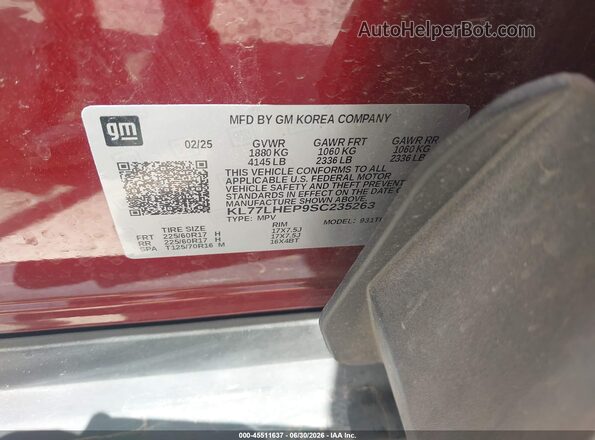 KL77LHEP9SC235263 2025 CHEVROLET TRAX Бордовый Вид подкапотного пространства