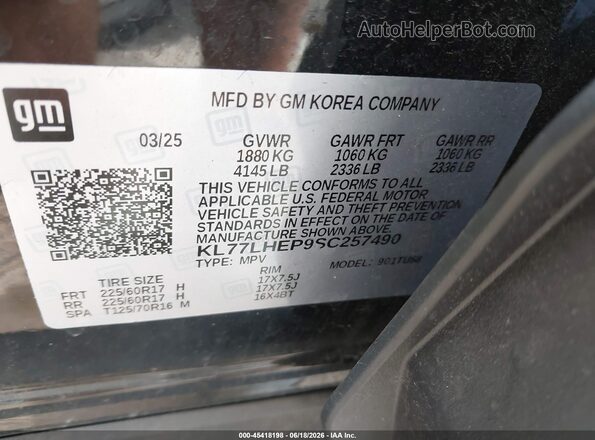 KL77LHEP9SC257490 2025 CHEVROLET TRAX Black 