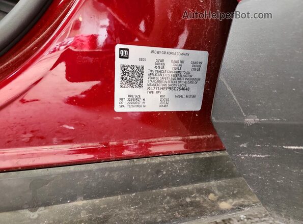 KL77LHEP9SC264648 2025 CHEVROLET TRAX Red VIN კოდის სტიკერის ხედი