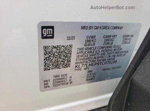 KL77LHEP9TC075189 2026 CHEVROLET TRAX White 