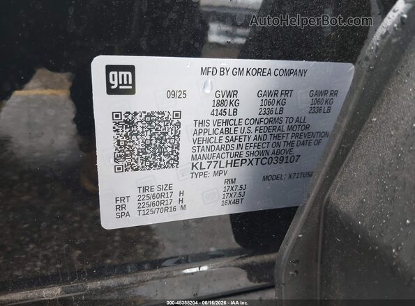 KL77LHEPXTC039107 2026 CHEVROLET TRAX Black Вид підкапотного простору