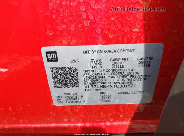 KL77LHEPXTC081521 2026 CHEVROLET TRAX Red Вид підкапотного простору