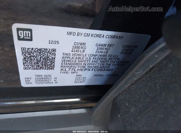KL77LHEPXTC093460 2026 CHEVROLET TRAX Black Widok komory silnika