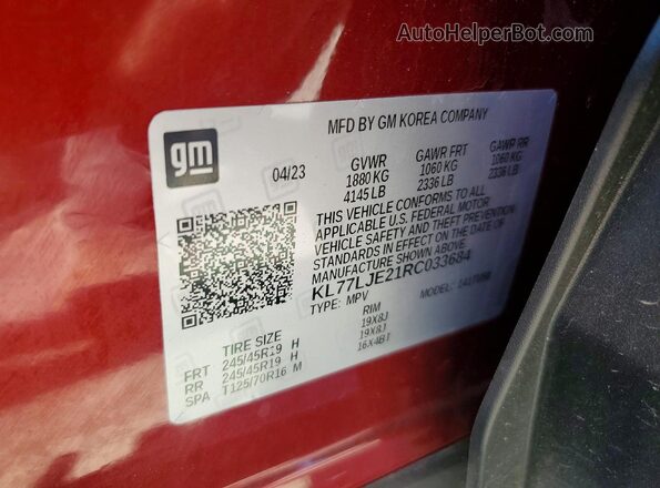 KL77LJE21RC033684 2024 CHEVROLET TRAX Burgundy VIN կոդի պիտակի տեսք