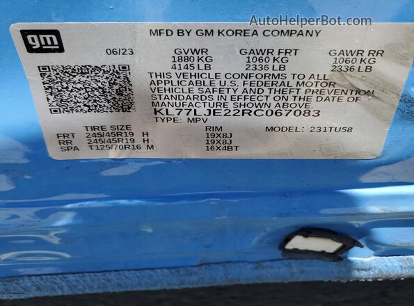 KL77LJE22RC067083 2024 CHEVROLET TRAX Blue 