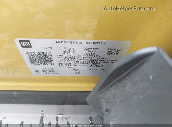KL77LJE25RC193020 2024 CHEVROLET TRAX Yellow Engine compartment view