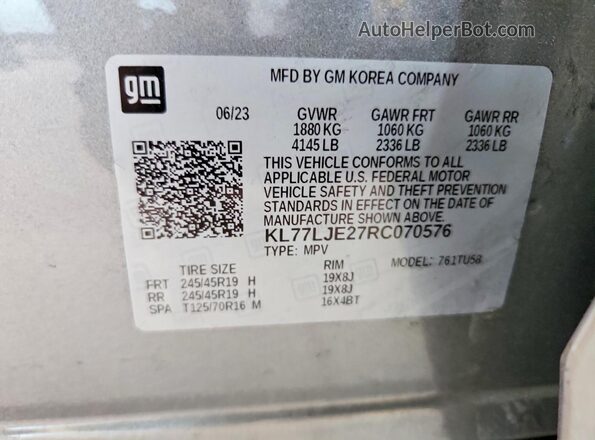 KL77LJE27RC070576 2024 CHEVROLET TRAX Silver 