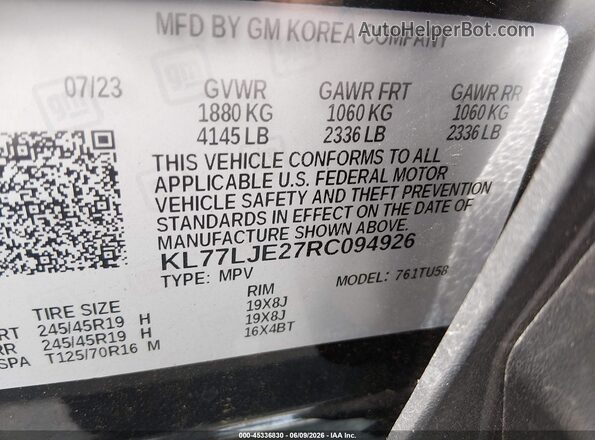 KL77LJE27RC094926 2024 CHEVROLET TRAX Black Vista del compartimento del motor