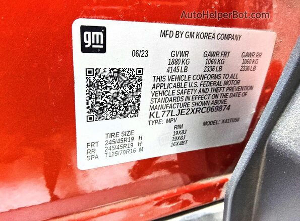 KL77LJE2XRC069874 2024 CHEVROLET TRAX Orange Widok komory silnika