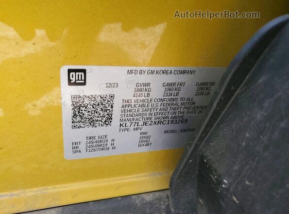 KL77LJE2XRC193269 2024 CHEVROLET TRAX Yellow 