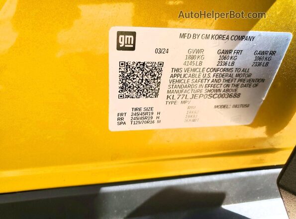 KL77LJEP0SC003688 2025 CHEVROLET TRAX Yellow 