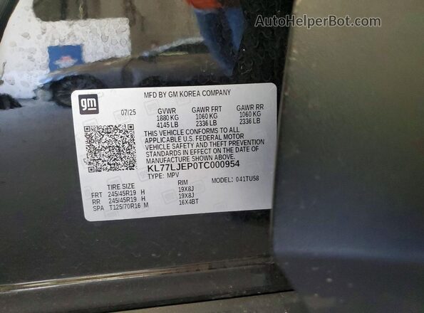 KL77LJEP0TC000954 2026 CHEVROLET TRAX Black Vista de la etiqueta del VIN