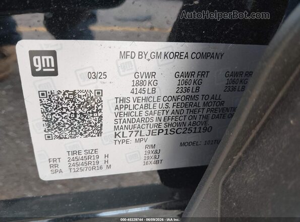 KL77LJEP1SC251190 2025 CHEVROLET TRAX Black Շարժիչի բաժամունքի տեսք