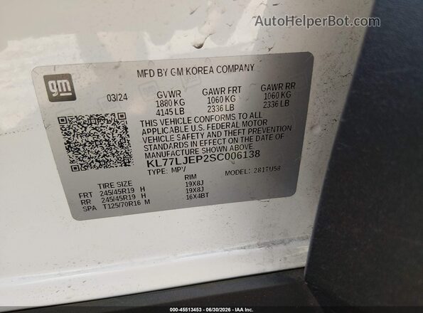 KL77LJEP2SC006138 2025 CHEVROLET TRAX White Engine compartment view
