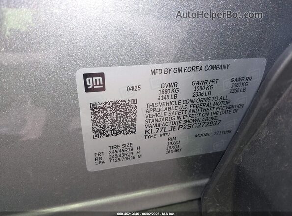 KL77LJEP2SC272937 2025 CHEVROLET TRAX Gray Engine compartment view