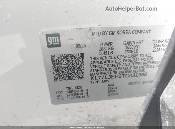 KL77LJEP2TC031980 2026 CHEVROLET TRAX White Widok komory silnika