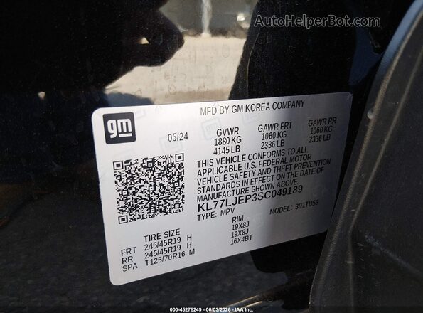 KL77LJEP3SC049189 2025 CHEVROLET TRAX Black Вид підкапотного простору
