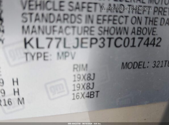 KL77LJEP3TC017442 2026 CHEVROLET TRAX Cream Widok komory silnika