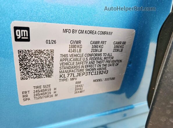 KL77LJEP3TC119243 2026 CHEVROLET TRAX Blue 