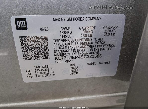 KL77LJEP4SC321586 2025 CHEVROLET TRAX Silver Vista del compartimento del motor
