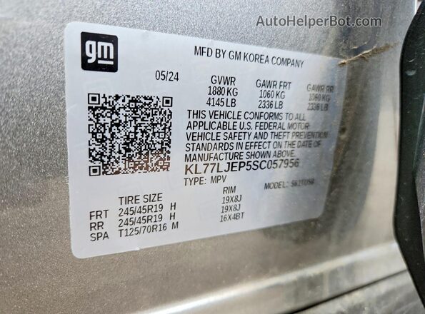 KL77LJEP5SC057956 2025 CHEVROLET TRAX Gray 