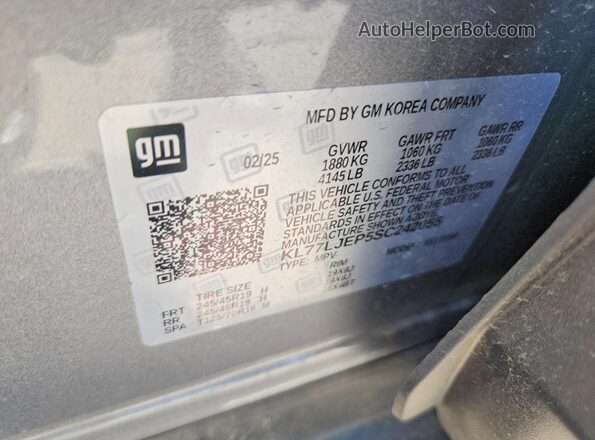 KL77LJEP5SC242055 2025 CHEVROLET TRAX Silver VIN კოდის სტიკერის ხედი