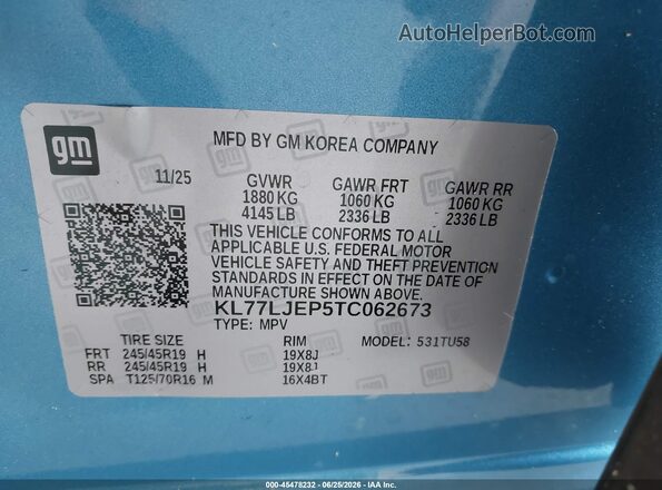 KL77LJEP5TC062673 2026 CHEVROLET TRAX Синий Вид подкапотного пространства
