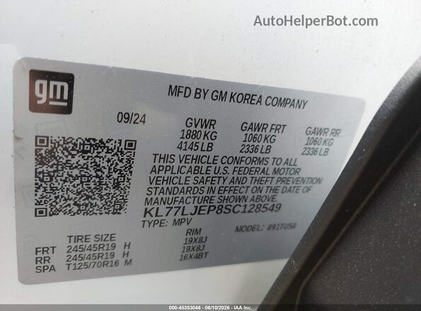 KL77LJEP8SC128549 2025 CHEVROLET TRAX White Engine compartment view