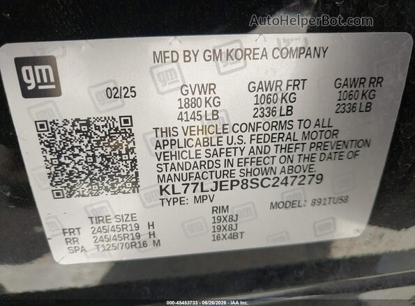KL77LJEP8SC247279 2025 CHEVROLET TRAX Black Շարժիչի բաժամունքի տեսք