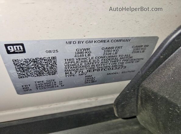 KL77LJEP8TC013273 2026 CHEVROLET TRAX Tan Widok naklejki z numerem VIN
