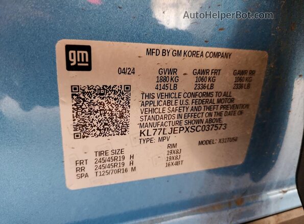 KL77LJEPXSC037573 2025 CHEVROLET TRAX Blue VIN კოდის სტიკერის ხედი