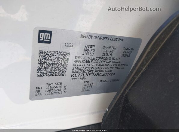 KL77LKE22RC204724 2024 CHEVROLET TRAX White Շարժիչի բաժամունքի տեսք