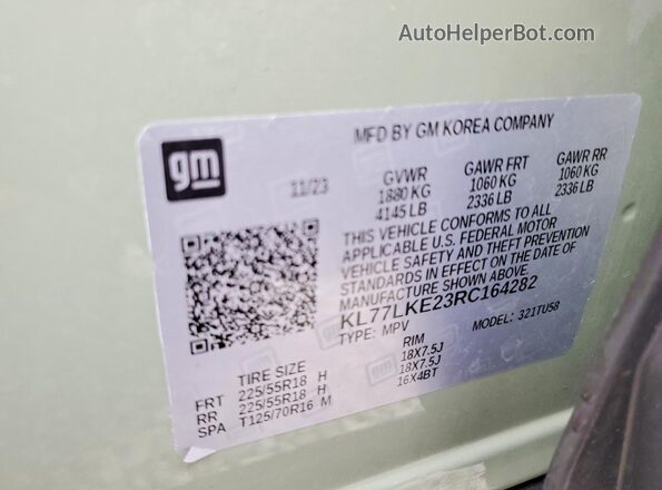 KL77LKE23RC164282 2024 CHEVROLET TRAX Green VIN կոդի պիտակի տեսք