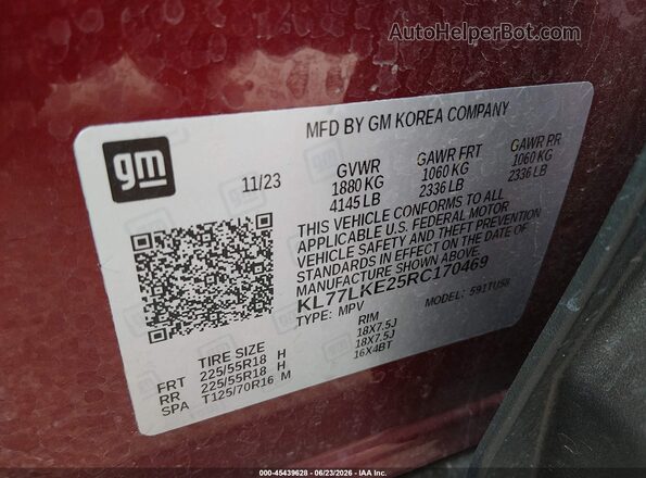 KL77LKE25RC170469 2024 CHEVROLET TRAX Red Вид підкапотного простору
