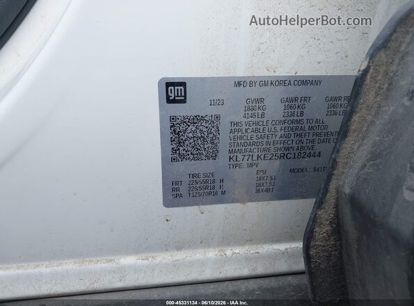 KL77LKE25RC182444 2024 CHEVROLET TRAX White Widok komory silnika