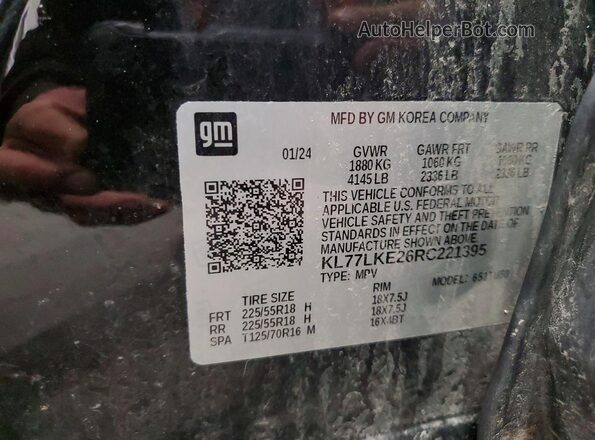 KL77LKE26RC221395 2024 CHEVROLET TRAX Черный Панорамный вид салона 360°