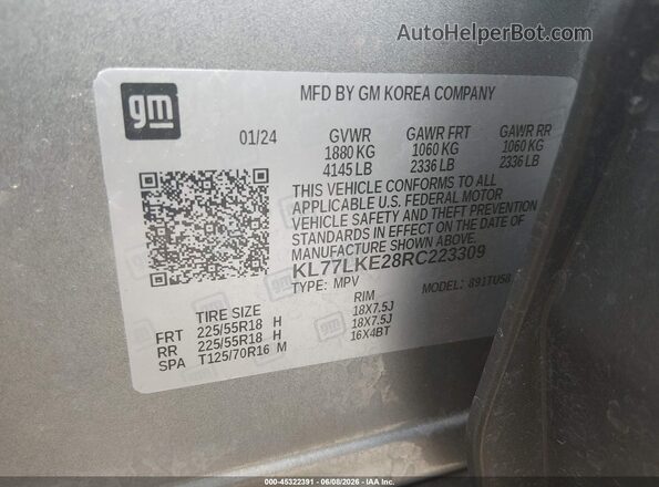 KL77LKE28RC223309 2024 CHEVROLET TRAX Black Vista del compartimento del motor