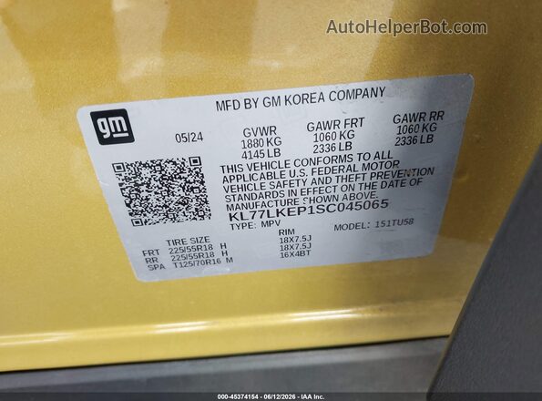 KL77LKEP1SC045065 2025 CHEVROLET TRAX Yellow Engine compartment view