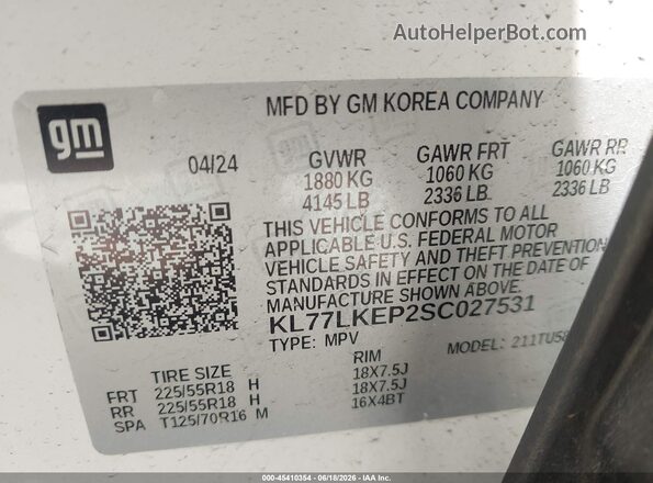 KL77LKEP2SC027531 2025 CHEVROLET TRAX White Engine compartment view