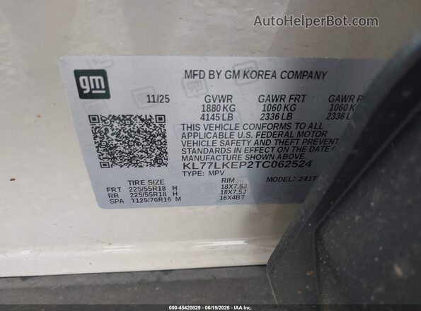 KL77LKEP2TC062524 2026 CHEVROLET TRAX Tan ძრავის განყოფილების ხედი