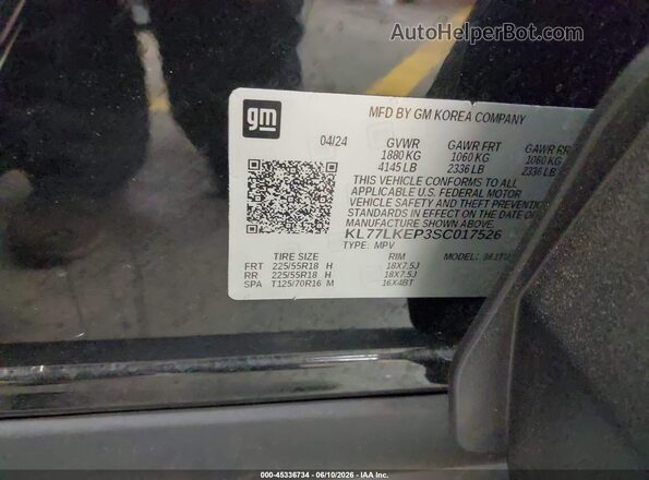 KL77LKEP3SC017526 2025 CHEVROLET TRAX Black Շարժիչի բաժամունքի տեսք